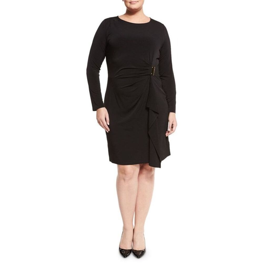 MICHAEL KORS Draped Faux Wrap Buckle Long Sleeve Dress | Small‌‌‌‌‌